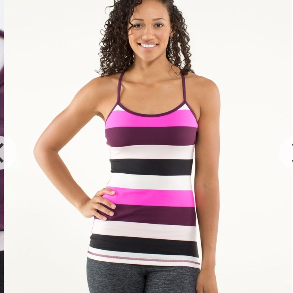 Lululemon Power Y Tank, size 6.  Pow stripe/Raspberry Glo/Plum.  EUC
